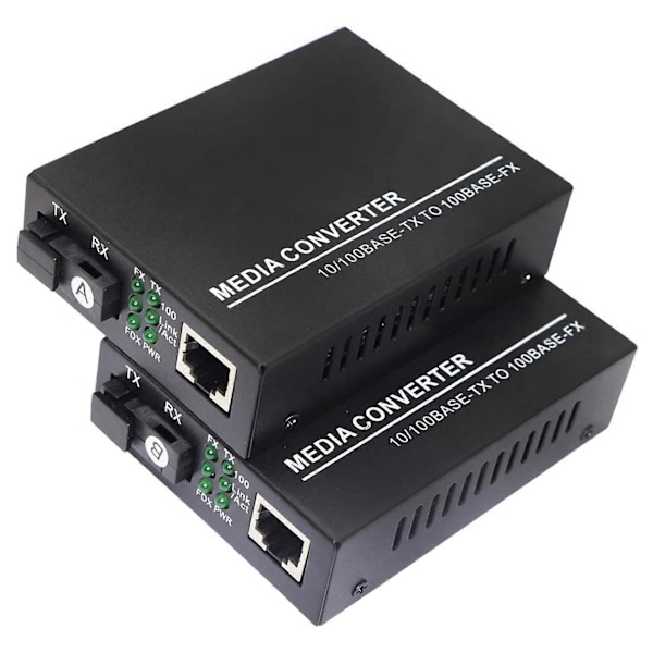 Fiber Ethernet Media Converter, Single-Mode 10/100Base-TX til 100Base-FX, RJ45 til SC, Fiber Transceiver Opptil 25KM (1 Par)