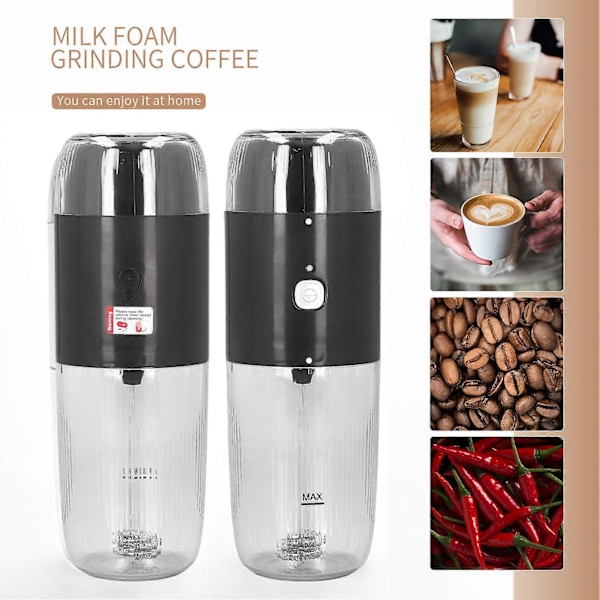 2 i 1 Portabel Mjölkskummare Multifunktionell Kaffekvarn Flaska USB-Laddning DC3.7V 45W