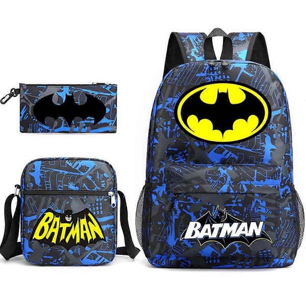 Batman Skolväska Ryggsäck Pennfodral Axelväska Tredelat Set Blue pattern