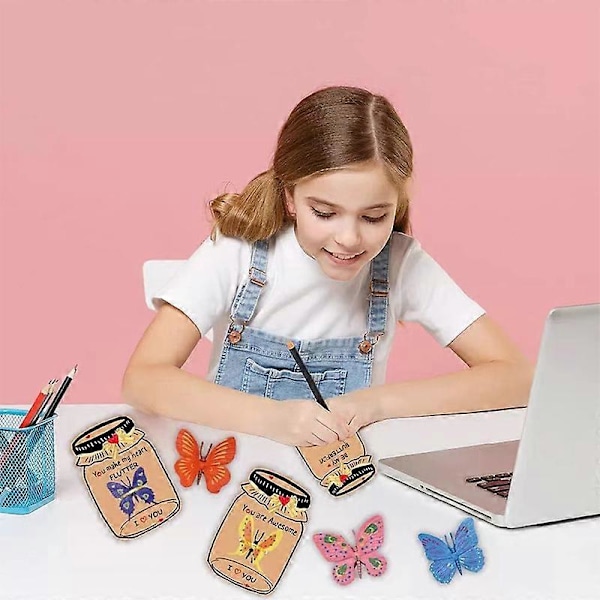Alla hjärtans dag-kort för barn, 24-pack Glad Alla hjärtans dag-kort med fjärilar, Roliga Alla hjärtans dag-presenter för klassrummet, 3D Alla hjärtans dag-kort för barn för skolan