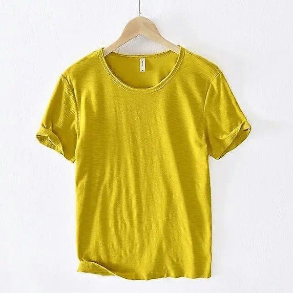 Retro T-shirt med rå kant för män 100% bomull Lättviktig Andningsbar Slim-fit Monokrom O-ringad Casual Basic Topp XL yellow