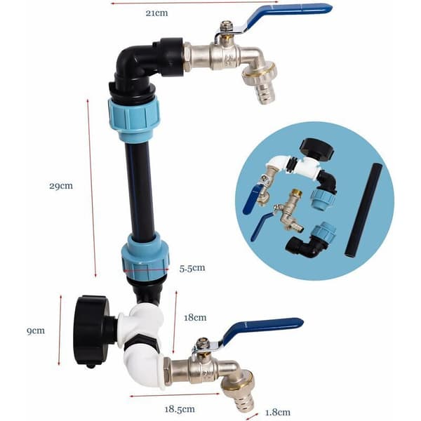 IBC svanehals med S60x6 fitting – 3/4\" hane til 1000L regnvandsopsamlingstank – Hurtig og vandtæt montering