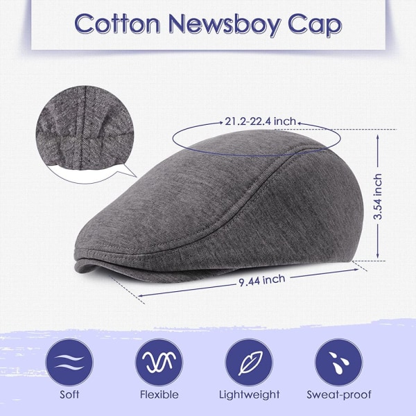 3 delar Newsboy herrmössa bomull mjuk stretchig passform cap Cabbie körhatt för män