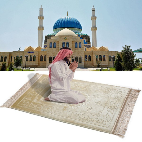 Kannettava muslimi rukousmatto 3D kohokuvioitu kukkainen paksu samettipehmoinen rukousmatto yksivärinen tupsu turkkilainen islamilainen peitto Red - 3