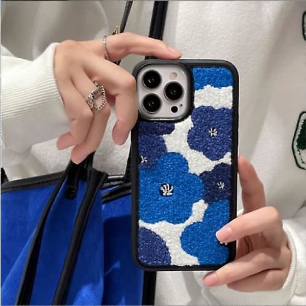 liangnv Klein Blå Broderede Blomster Cover Kompatibelt med iPhone 13 / iPhone 13 Pro/iPhone 13 Pro Max, Udsøgt Design Telefon Cover til Drenge & Piger (B