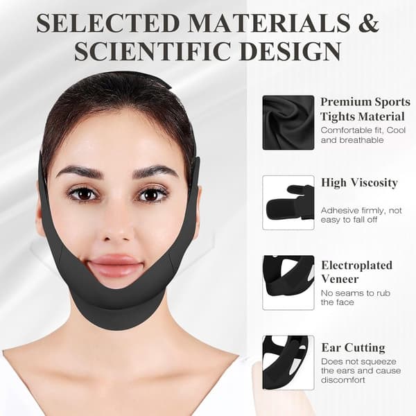 Justerbar søvn-hagerem, justerbar hagestøtte, ansigtskonturløftende maske, sort