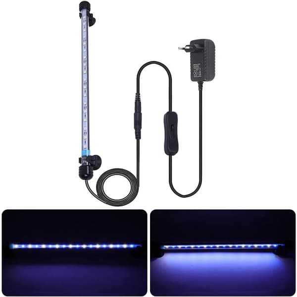 LED Akvariebelysning, Vanntett LED Dragefisklys, Blå og Hvit, 37cm