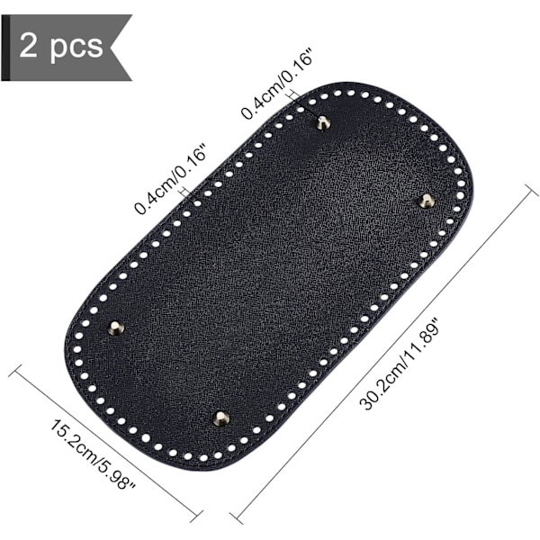 Svart Virkad Väska Botten Bas 30x15cm Oval PU Läder Väska Formningsplatta med Spikhål för Vävd Läder Väska Axelväska, 2 Stycken, Hål: 4mm