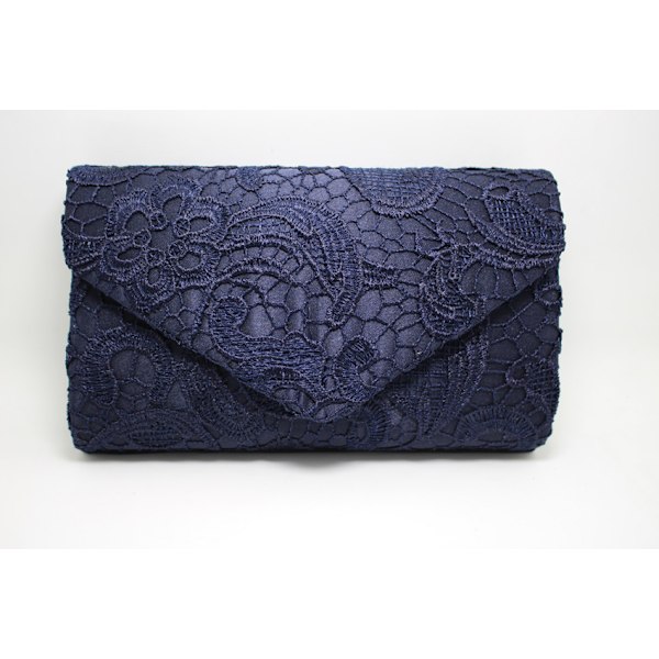 Elegant dame clutch taske med blomsterblonde til aftenbal, blå