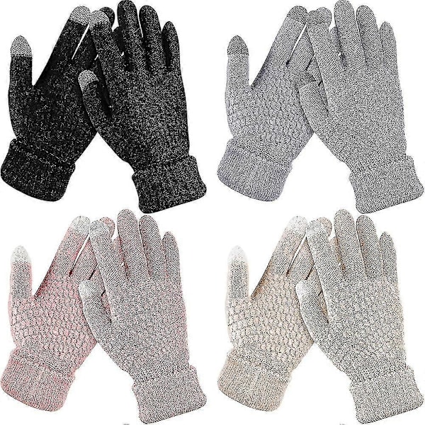 4 par dame vinter touch screen handsker varme fleeceforede strikhandsker elastiske