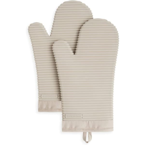 Varmebestandige, riflede, bløde handsker, pakke med 2, 19 cm x 33 cm, milkshake farve