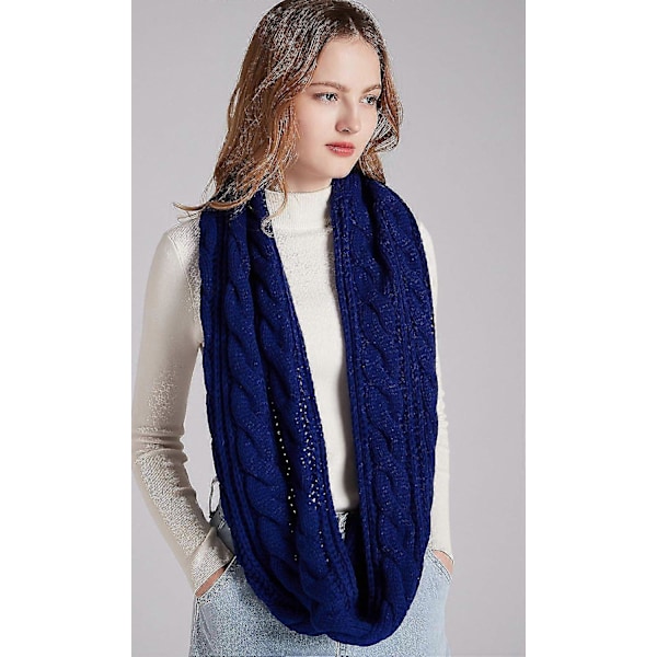 Dam Tjock Ribbstickad Vinter Infinity Cirkel Loop Halsduk Premium Twist Royal Blue