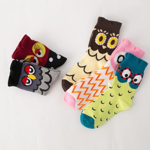 Uglestrømper - 5 par kreative sjove søde tegneserie bomuldsstrømper til efterår og vinter - Stereo ører design - dame sokker