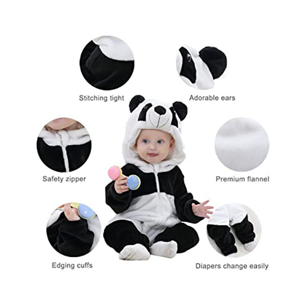 Unisex Baby Romper Vinter og Efterår Flanell Jumpsuit Animal Cosplay Outfits Panda 70CM Panda