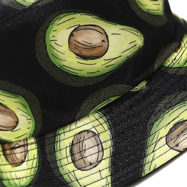 Unisex Vendbar Avokado Print Bøttehatt Solhatt For Menn Kvinner A Black