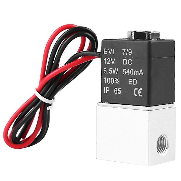 12V DC 1/8\" 2-vejs normalt lukket pneumatisk elektrisk magnetventil i aluminium til luft