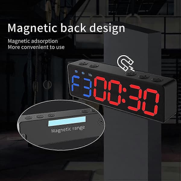 Träningsklocka med batteri, portabel mini-gymtimer med inbyggd magnet för hemmagym, programmerbar