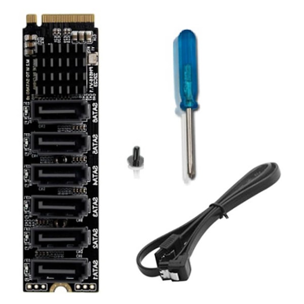 M.2 MKEY PCI-E Riserkort M.2 NVME til SATA3.0 PCIE til SATA 6Gpbsx6-Port Udvidelseskort ASM1166 Supp