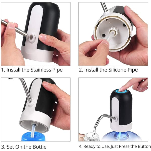 Elektrisk vattenpump för flaskor, automatisk USB-uppladdningsbar dricksvattenpump, bärbar vattendispenser för camping (svart)