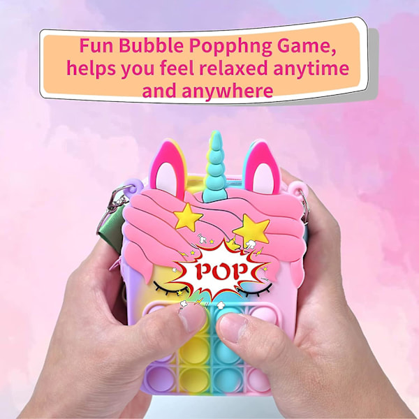 Pop Up Fidget Leksaker Axelväska för Flickor, Enhörning Push Bubble Fidget Sensoriska Leksaker, Populär Liten Silikonväska för Ångest Stresslindring, Fidget Väska
