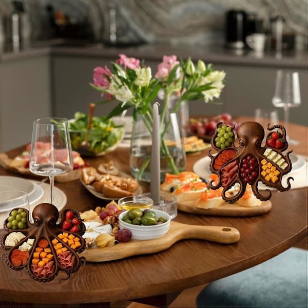 Mustekala Charcuterie -tarjotin, meriaiheinen juustoleipälauta, uutuus ainutlaatuinen puinen tarjoilualusta juustoille, lihalle, hedelmille, ainutlaatuinen lahja merenelävien ystäville Style B