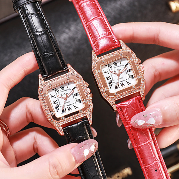 Koreansk stil mote firkantet diamant belteklokke for damer red