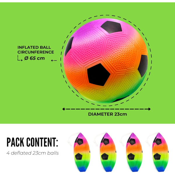 4 stycken PVC-bollar för barn. Regnbågsfärgade uppblåsbara fotbollar. Mjuka bollar för barn. Spelbollar.