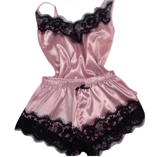 Dam Spets Siden Satin Cami Linne Shorts Pyjamas Set Sexiga Underkläder Nattkläder Sovkläder XL Pale Pinkish Gray