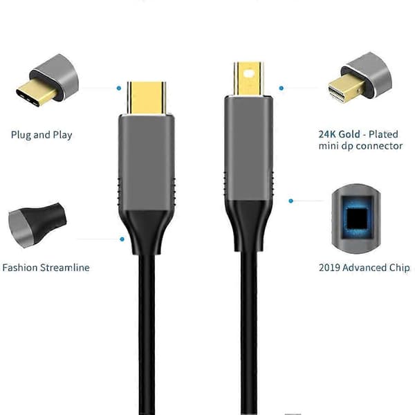 USB-C - Mini DisplayPort -kaapeli USB Type C 3 - Mini DP -johto 4K -sovitinkaapeli