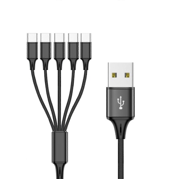 Multi Opladerkabel Nylon Flettet Universal 3/4/5 i 1 Multiple Porte USB Hurtig Opladerledning med Type C Stik One for five