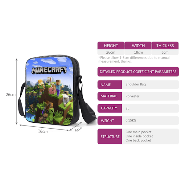 MINECRAFT skolväska Min värld spel perifer ryggsäck