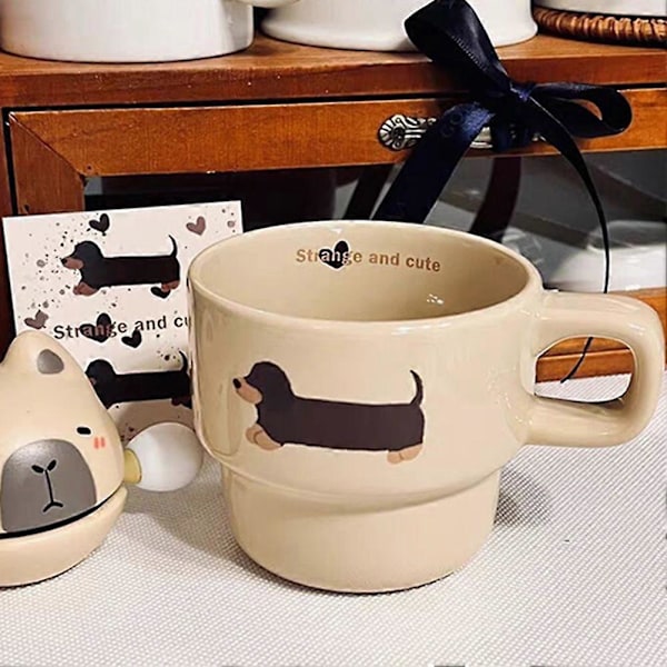 Keramisk Dachshund Kopp Morsom Søt Pølsehund Kaffekopp med Håndtak for Hjemmefest