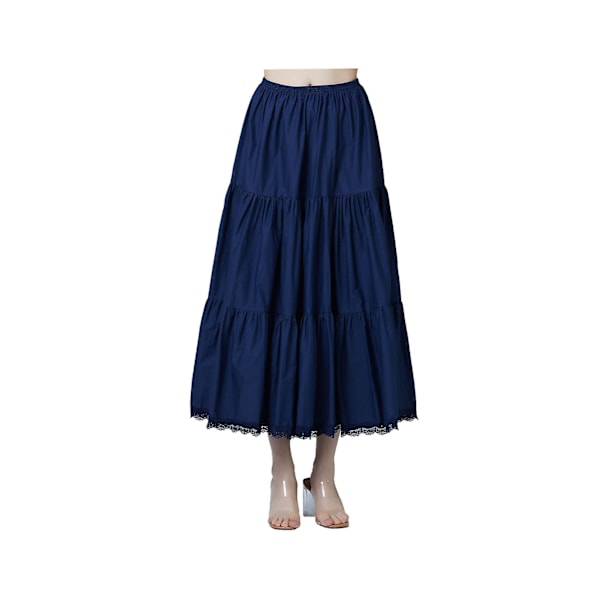 Kortere underskjørt for kvinner, underkjole for kjoler, 100% bomull, halv underkjole med blondekant, elastisk midje, antistatisk M Navy Blue-90cm Length