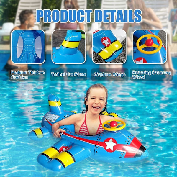 Uppblåsbar Flygplan Pool Float för Småbarn med Ratt och Horn - Badleksak för Småbarn 1-3 År