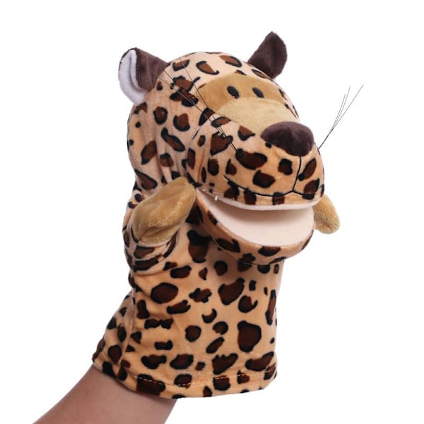 Plush handdocka, tecknad djurhanddocka, docka med rörlig mun, förskoleförälder-barn interaktionsguide