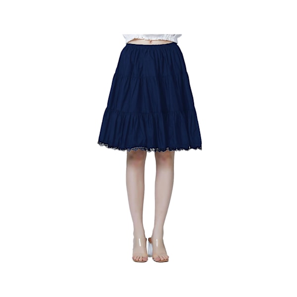 Dame Kort Underskørt Underkjole Til Kjoler 100% Bomuld Halv Underkjole Med Blondekant Elastisk Talje Antistatisk L Navy Blue-55cm Length