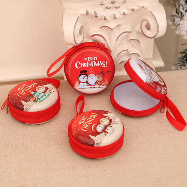 4PCS Christmas Portable Money Coin Holder with Keychain Tree Ornament for Children Kids Random Pattern