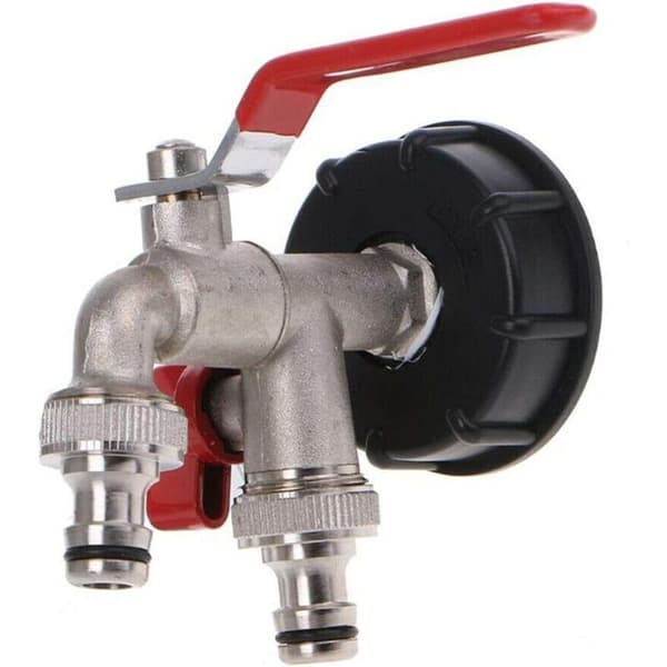 IBC S60X6 Messing dobbeltudløbsdrænventil, dobbelte 1/2\" ventiler, 1/2\" udløbsdiameter, 60 mm indløbsdiameter