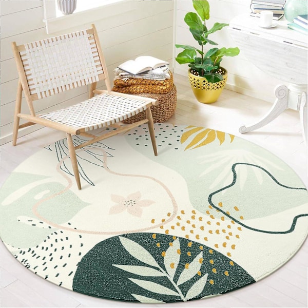 Boho Pyöreä Matto - 90 cm Pestävä Pyöreä Kylpyhuonematto Liukumaton Pieni Pyöreä Matto Makuuhuoneeseen Pehmeä Söpö Lastenhuoneen Matto, Vihreä Kasvitieteellinen Kuvio Ro