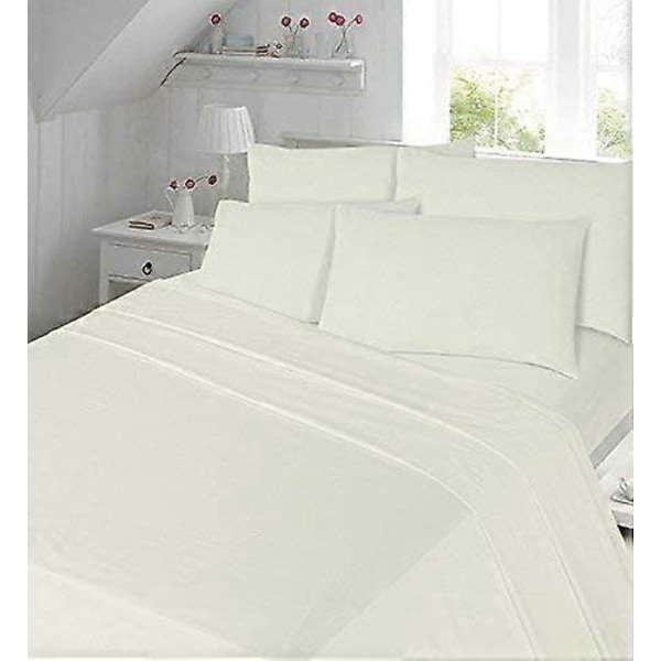 4-delt flanellsengetøysett (laken, overflate, putevar par) Flanell Double Cream