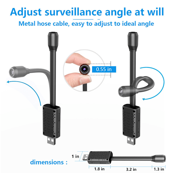 2023 Dold Kameradetektor - 1080P WiFi-kamera för Hemmakontor Säkerhet, Storlek: 8,1 x 2,5 x 2 cm
