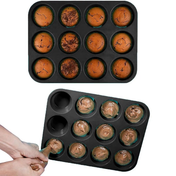 Silikonemuffinsform til 12 muffins Non-stick belagt Black