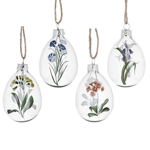Gisela Graham Set med 4 Äggdekorationer i Glas med Ängsblommor för Påsk