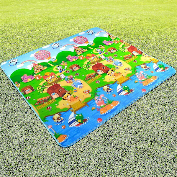 Lekmatta, 200 X 180cm/180 X 120cm Vikbar Stor Halkfri Krypmatta, Dubbelsidig Lekmatta för Bebisar och Småbarn, Lämplig Som Krypmatta För K