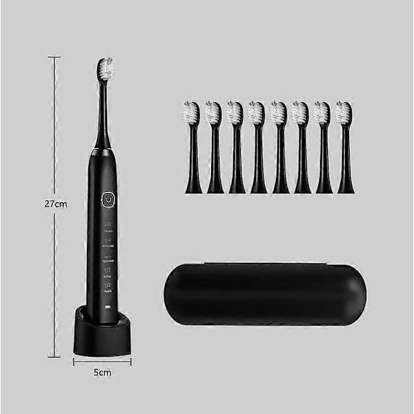 Sarmocare S100 IPX7 Vattentät Portabel Sonisk Elektrisk Tandborste med 8 Borsthuvuden Black
