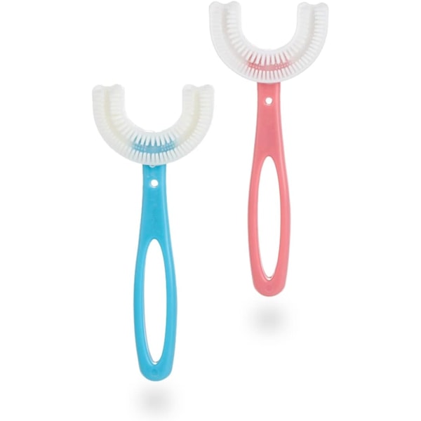 Manuelle tandbørster til børn 6-12 år, letanvendelig 360° oral rengøring Manuel træningstandbørster til børn (blå+lyserød) (blå+pink)