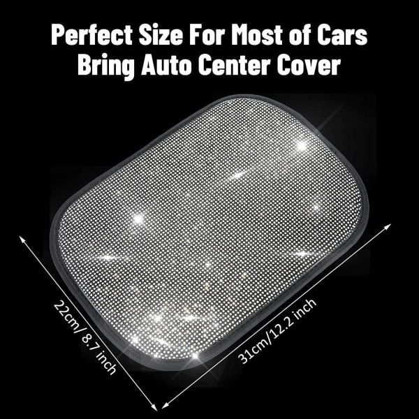 Universal Bling Bling Car Center Console Cover, Bling Biltillbehör, Luster Crystal Armstöd Vaddering Case (Vit)