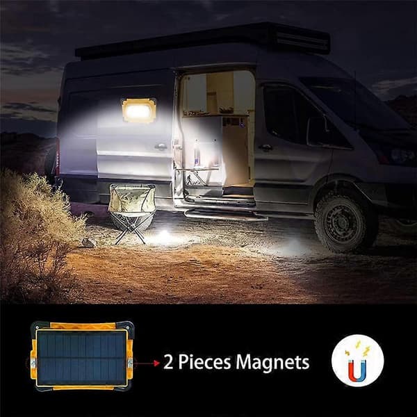 Oppladbar Solar LED Arbeidslampe, Bærbar 9600MAh, Campinglys 3000 , 4 Lysmoduser, Vanntett