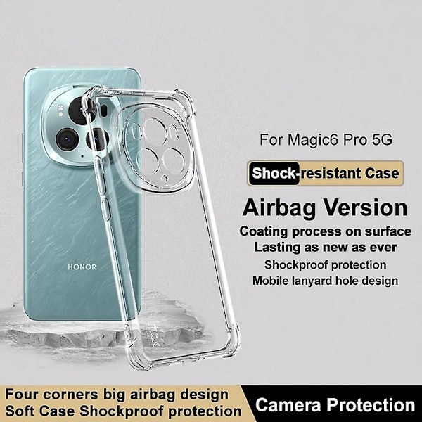 IMAK TPU-kotelo Honor Magic6 Pro 5G -puhelimelle, ohut, iskunkestävä suojakuori - Läpinäkyvä