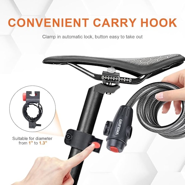 GA1204-12 Cykellås 120 cm Kabellås til Cykler, Motorcykler, El-scootere, Sort